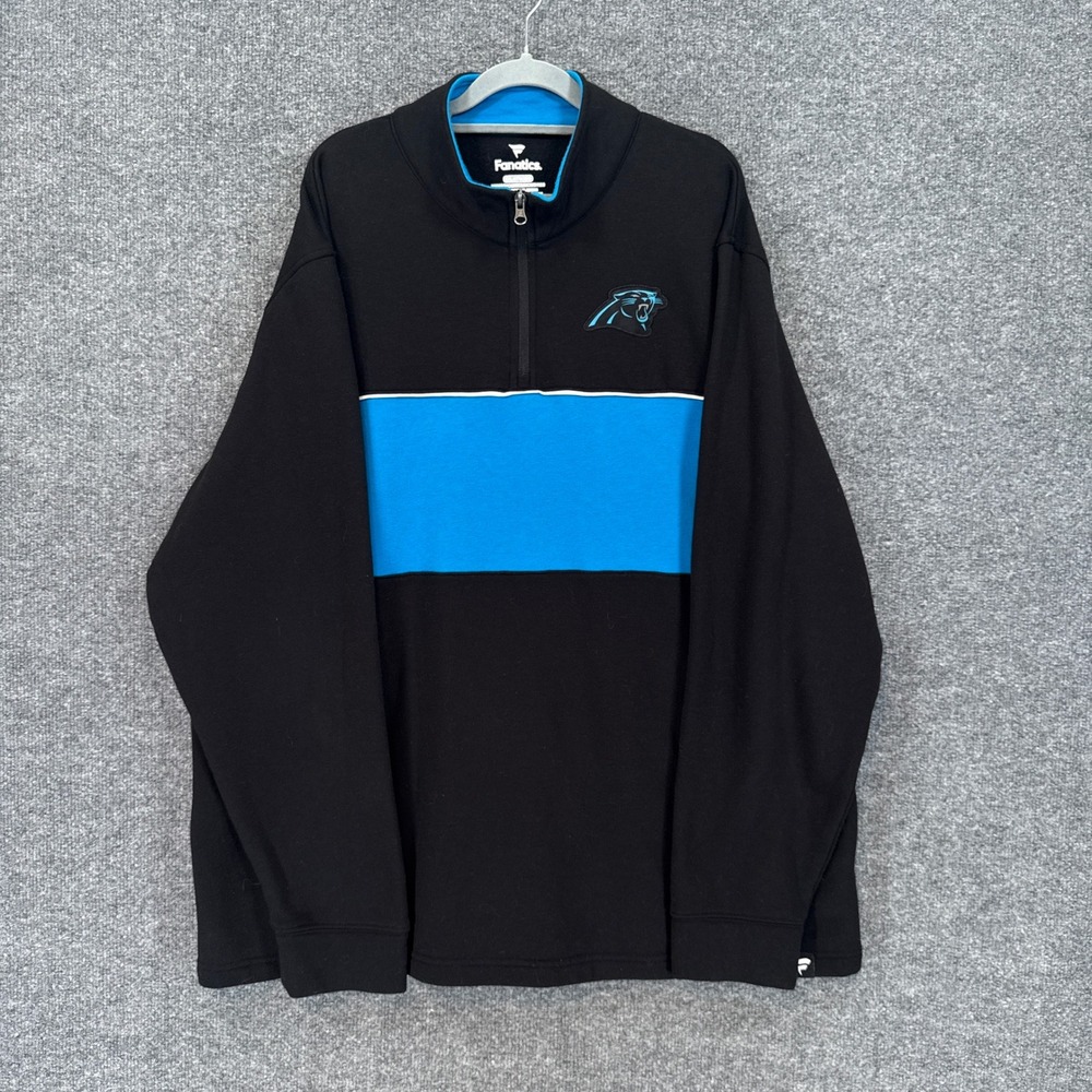 Carolina Panthers Sweatshirt Mens 2XL Black Blue 1/4 Zip Pullover NFL Football